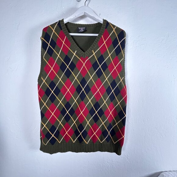 Ralph Lauren Polo Jeans Co. Mens V-Neck Argyle Sweater Vest Large Green Classic - Picture 1 of 7